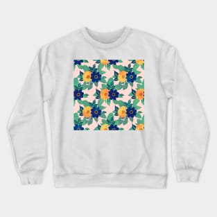 Pretty Blue Yellow floral and foliage pink Design Crewneck Sweatshirt